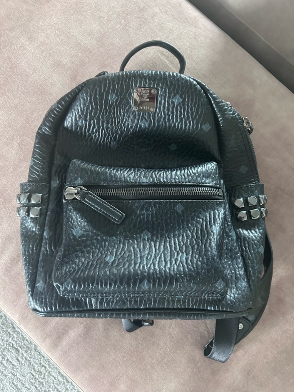 MCM Black Leather Backpack with Cognac Interior
